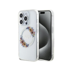Guess iPhone 15 Pro Max transparent hardcase IML Flowers Wreatch MagSafe