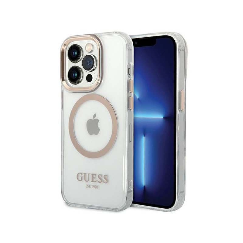 Guess iPhone 15 Pro gold hardcase Metal Outline Magsafe Guess iPhone 15 Pro gold hardcase Metal Outline Magsafe