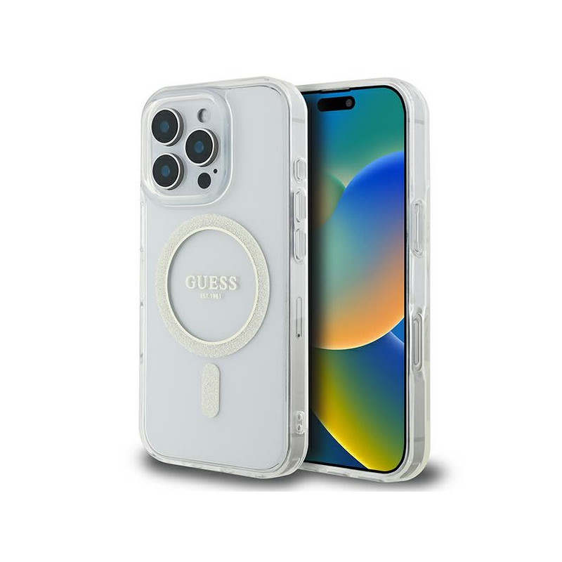 Guess iPhone 16 Pro Max transparent hardcase IML Glitter Circle MagSafe