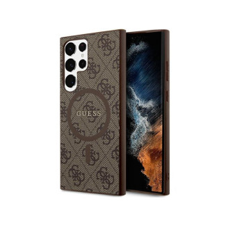 Guess Samsung S24 Ultra brown hardcase 4G Collec. Leather Metal Logo MagS.