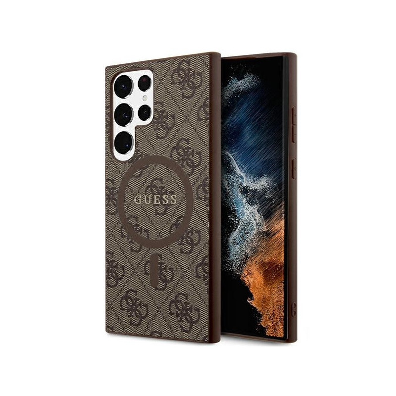 Guess Samsung S24 Ultra brown hardcase 4G Collec. Leather Metal Logo MagS.