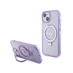 Guess iPhone 14 Plus/15 Plus purple hardcase Ring Stand Script Glitte