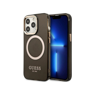Guess Coque rigide noire iPhone 13/13 Pro contour doré translucide MagSafe