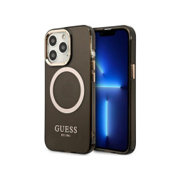 Guess Coque rigide noire iPhone 13/13 Pro contour doré translucide MagSafe