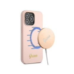Guess iPhone 13/13 Pro light pink hardcase Silicone Script Gold Logo