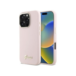 Guess iPhone 16 Pro Max pink hardcase Silicone Script Metal Logo & Frame