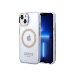 Guess iPhone 13/14/15 purple hardcase Gold Outline Translucent MagSafe
