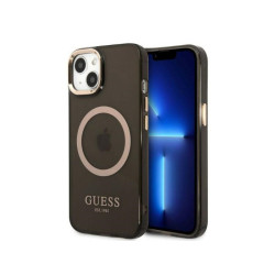 Guess iPhone 13/14/15 black hardcase Gold Outline Translucent MagSafe