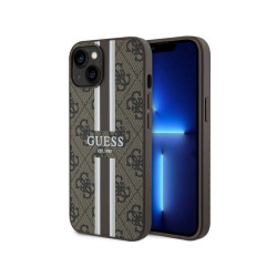 Guess iPhone 14 Plus/15 Plus brown hardcase 4G Printed Stripes MagSafe