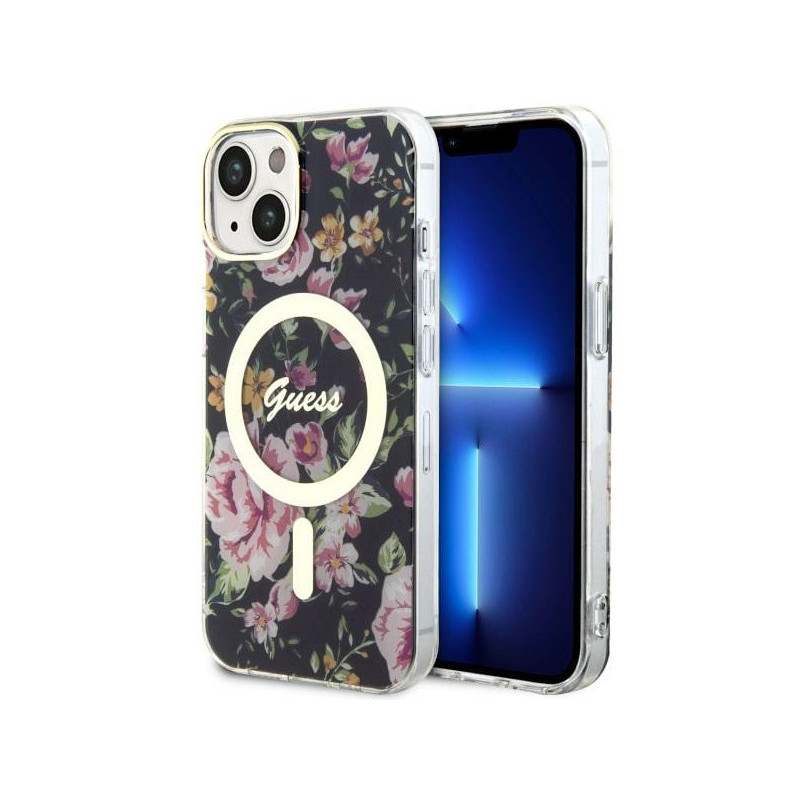 Guess iPhone 13/14/15 black hardcase Flower MagSafe Guess iPhone 13/14/15 black hardcase Flower MagSafe