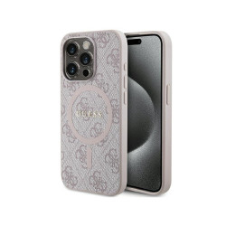 Guess iPhone 15 Pro pink hardcase 4G Collection Leather Metal Logo MagSafe
