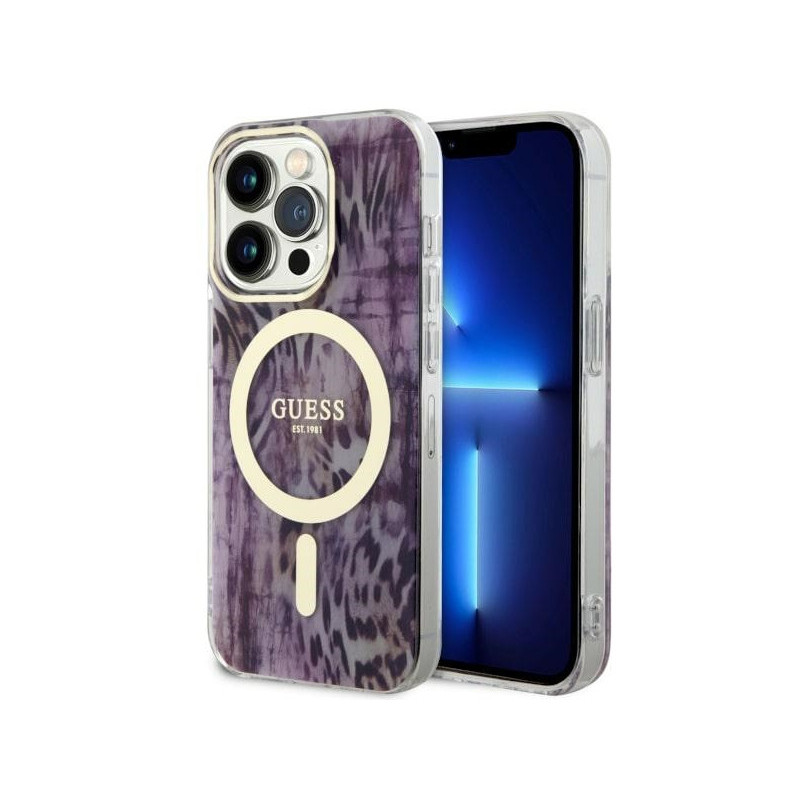 Guess iPhone 14 Pro Max pink hardcase Leopard MagSafe Guess iPhone 14 Pro Max pink hardcase Leopard MagSafe