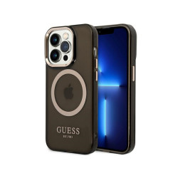 Guess iPhone 14 Pro Max black hardcase Gold Outline Translucent MagSafe