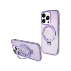 Guess Coque rigide violette iPhone 13 Pro Max anneau paillettes MagSafe