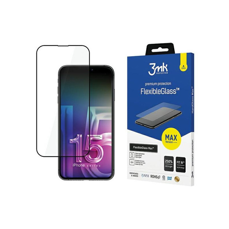 3MK FlexibleGlass Max iPhone 15 black Hybrid Glass with Reinforced Edges 3MK FlexibleGlass Max iPhone 15 black Hybrid Glass with Reinforced Edges