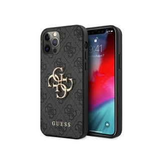 Guess Coque rigide grise pour iPhone 12/12 Pro grand logo métal 4G