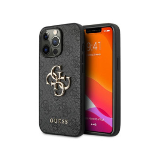 Guess étui gris pour iPhone 13 Pro Max 4G Grand Logo Métallique