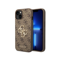 Guess iPhone 13/14/15/ brown hardcase 4G Big Metal Logo