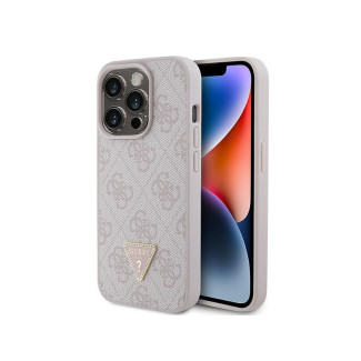 Guess iPhone 15 Pro pink hardcase Leather 4G Triangle Strass