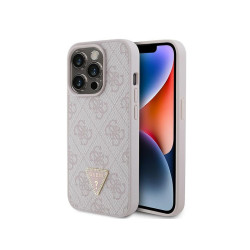 Guess iPhone 15 Pro pink hardcase Leather 4G Triangle Strass