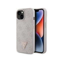 Guess iPhone 13/14/15 pink hardcase 4G Leather Triangle Strass