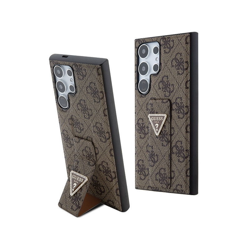 Guess Samsung Galaxy S24 Ultra brown hardcase Grip Stand 4G Triangle Strass