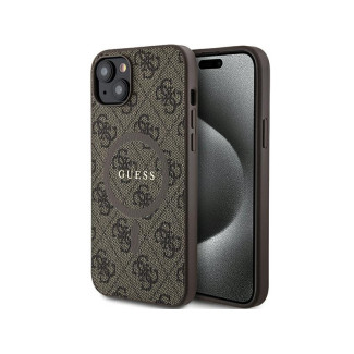 Guess iPhone 13/14/15 brown hardcase 4G Collection Leather Metal Logo MagS.