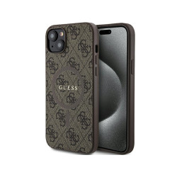 Guess iPhone 13/14/15 brown hardcase 4G Collection Leather Metal Logo MagS.