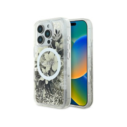 Guess iPhone 16 Pro beige hardcase Liquid Glitter Flower MagSafe
