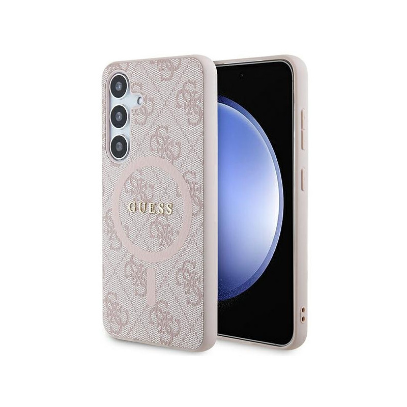 Guess Samsung Galaxy S24 pink hardcase 4G Collec. Leather Metal Logo MagS.