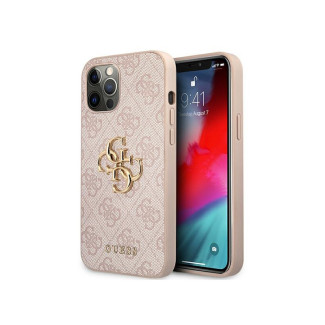 Guess Coque rigide rose pour iPhone 12/12 Pro grand logo métal 4G
