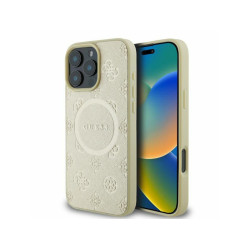 Guess iPhone 16 Pro gold hardcase Saffiano Peony Classic Logo MagSafe