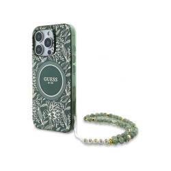 Guess iPhone 16 Pro Max green hardcase IML Flowers Allover Elec. Pearl Str.