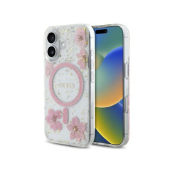 Guess iPhone 16 pink hardcase Resin Flower Glitter MagSafe