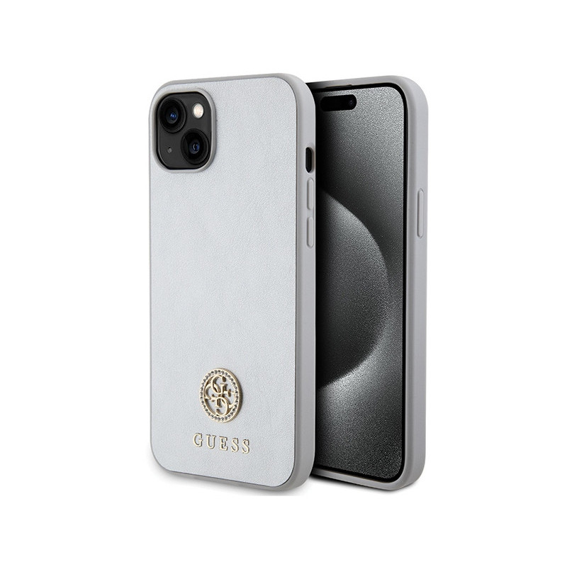 Guess iPhone 14 Plus/15 Plus silver hardcase Strass Metal Logo