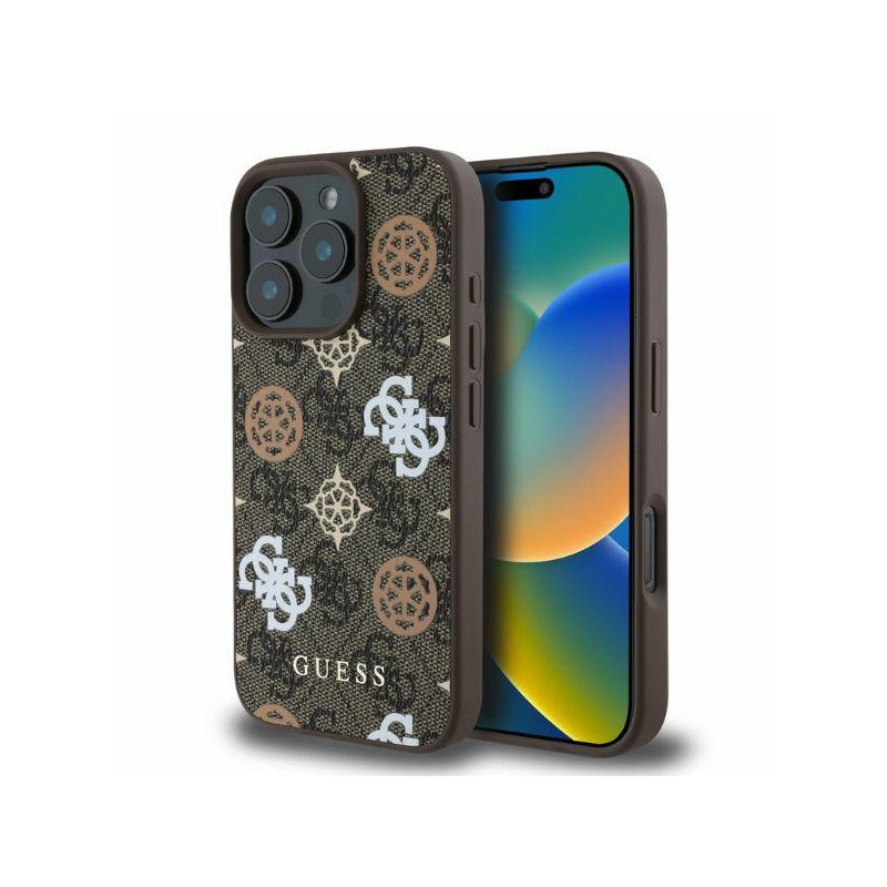 Guess iPhone 16 Pro brown hardcase Peony On 4G Background MagSafe Guess iPhone 16 Pro brown hardcase Peony On 4G Background MagSafe