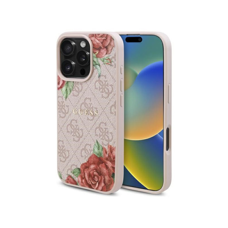 Guess iPhone 16 Pro pink hardcase 4G Flowers Print MagSafe Guess iPhone 16 Pro pink hardcase 4G Flowers Print MagSafe