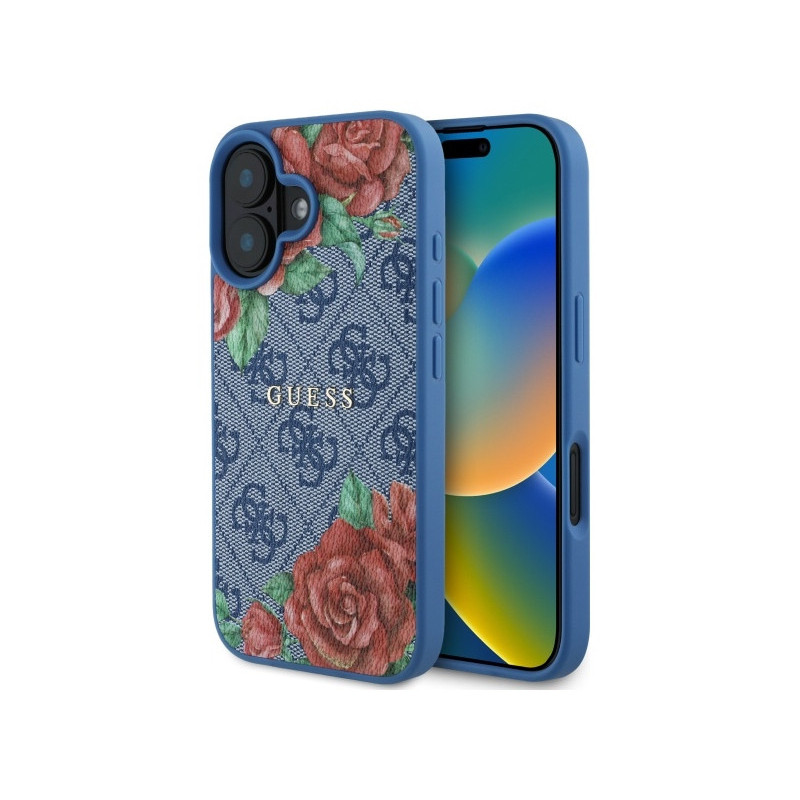 Guess iPhone 16 blue hardcase 4G Flowers Print MagSafe
