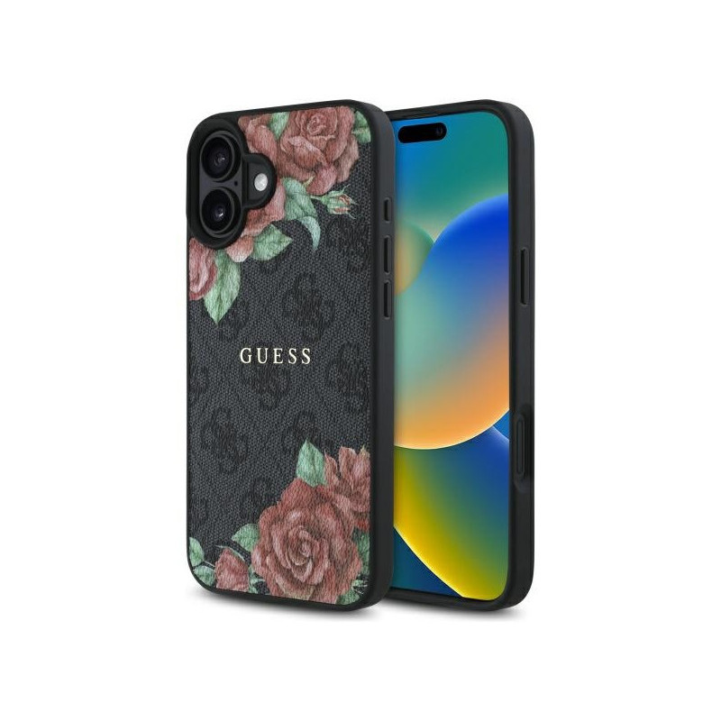 Guess iPhone 16 black hardcase 4G Flowers Print MagSafe