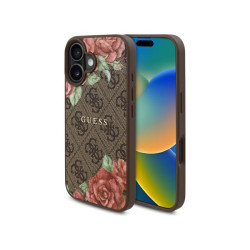 Guess iPhone 16 brown hardcase 4G Flowers Print MagSafe