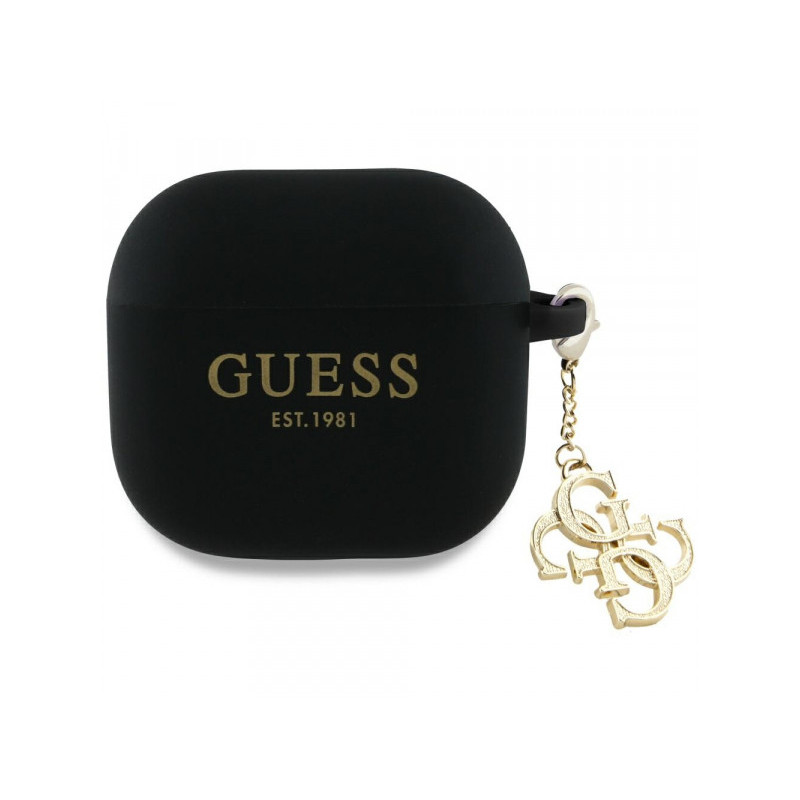 Guess Coque noire pour AirPods 4 silicone collection 4G avec pendentif