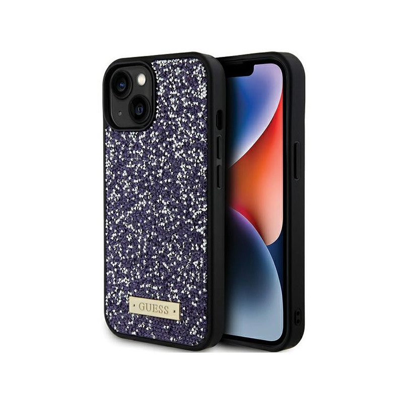 Guess iPhone 13/14/15 purple hardcase Rhinestone Metal Logo