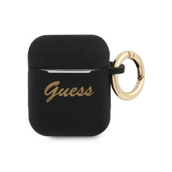 Guess Coque noire pour AirPods silicone vintage