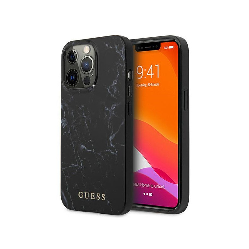 Guess Coque rigide noire pour iPhone 13/13 Pro Marbre Guess Coque rigide noire pour iPhone 13/13 Pro Marbre