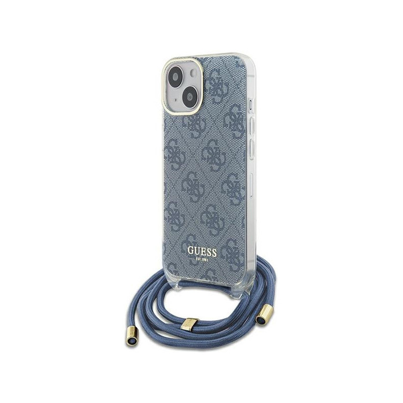 Guess iPhone 13/14/15 blue hardcase Crossbody Cord 4G Print