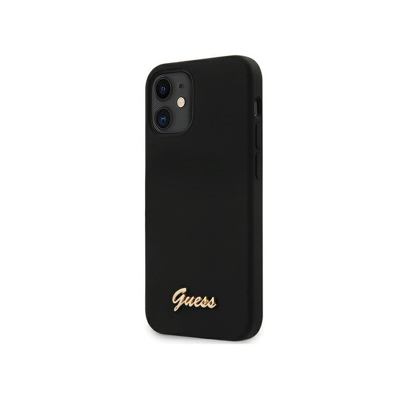 Guess iPhone12 mini black hardcase Silicone Script Gold Logo