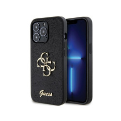 Guess Coque rigide noire pour iPhone 13/13 Pro Pailleté logo Script 4G