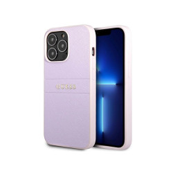 Guess Coque rigide violette pour iPhone 13 Pro Max rayures Saffiano