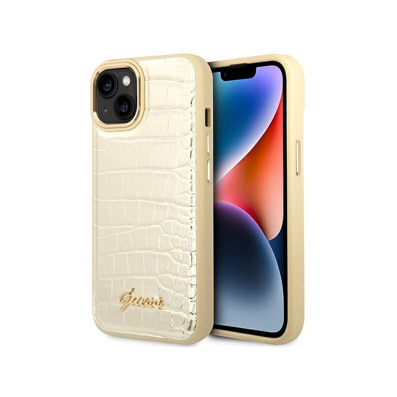 Guess iPhone 13/14/15 gold hardcase Croco Collection Guess iPhone 13/14/15 gold hardcase Croco Collection