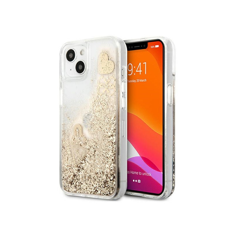 Guess Coque rigide dorée pour iPhone 13 mini charms pailletés